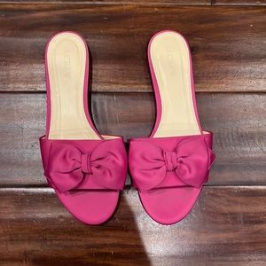 J. Crew pink satin slides with bow detail